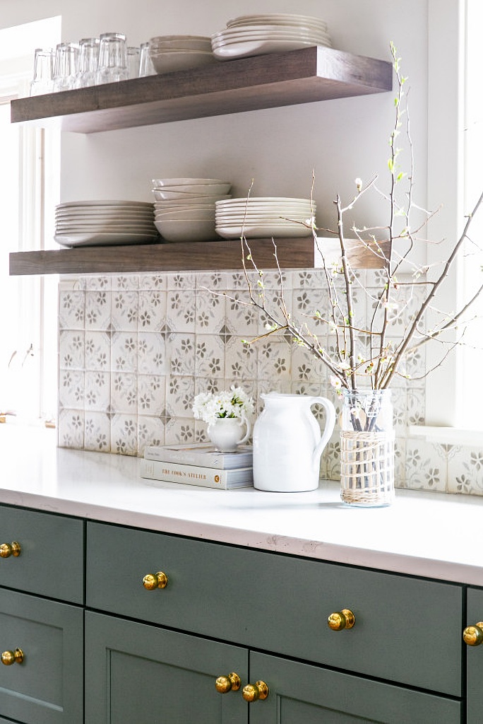 pale blue kitchen in renovated Colonial home