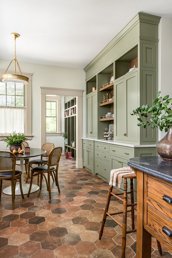 terracotta floor in english style kitchen