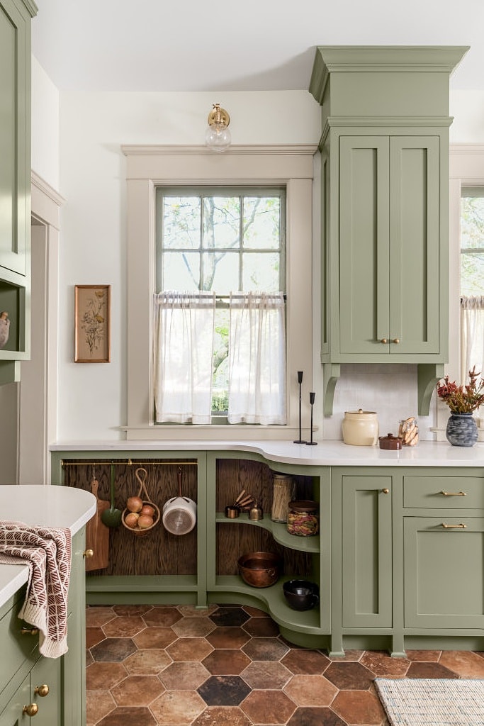open cupboards in english kitchen