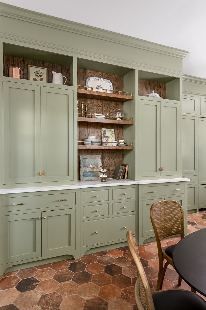 custom sage green kitchen cabinetry