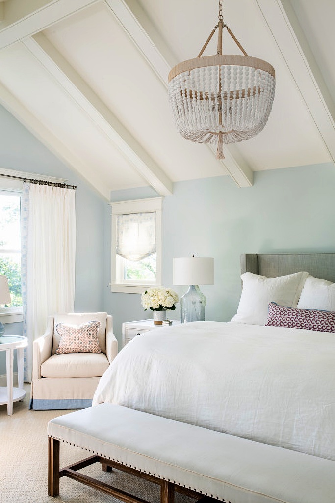 summer fresh bedroom with vaulted ceiling