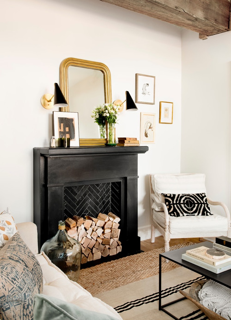 black faux fireplace in New York loft