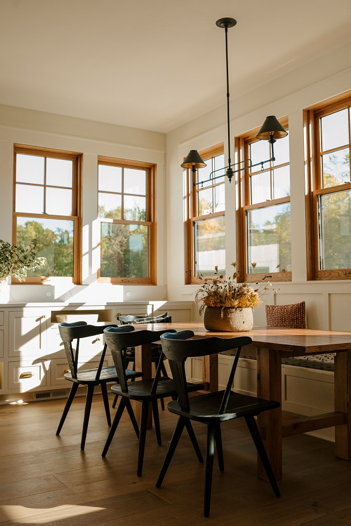 cozy dining alcove surrounded by windows