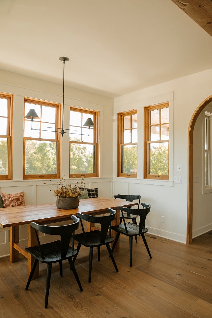 cozy dining alcove surrounded by windows