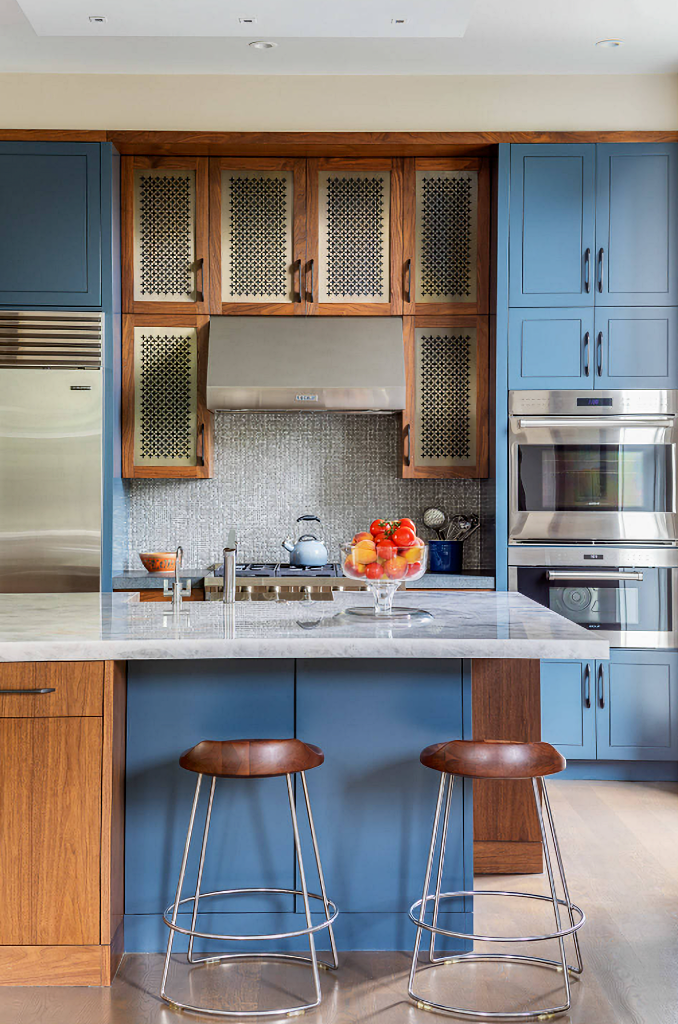 blue and brown kitchen
