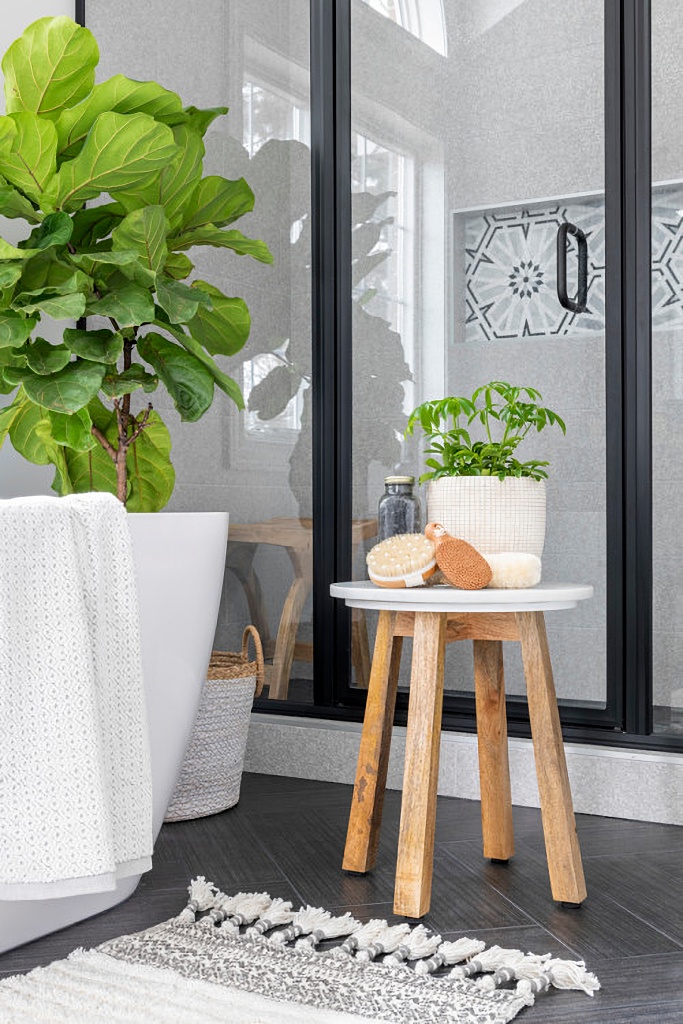 light wood stool in bathroom