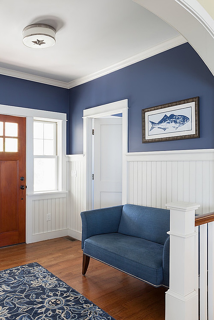 blue and white entryway