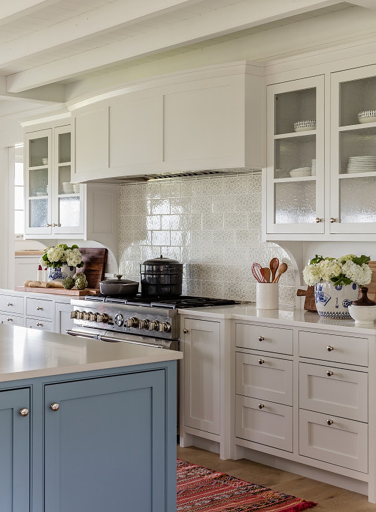 light blue and white coastal kitchen