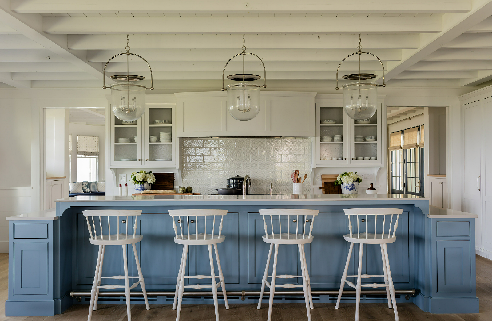 light blue and white coastal kitchen
