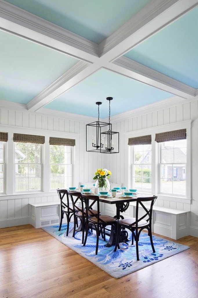 blue and white airy kitchen