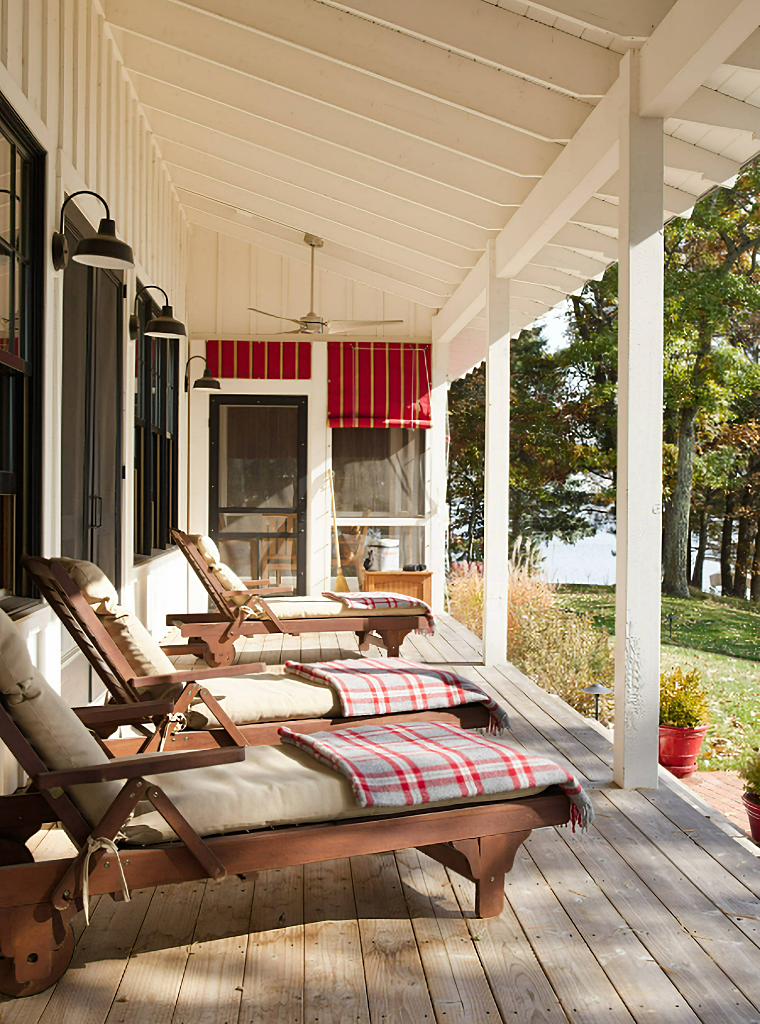 spacious porch with wood loungers