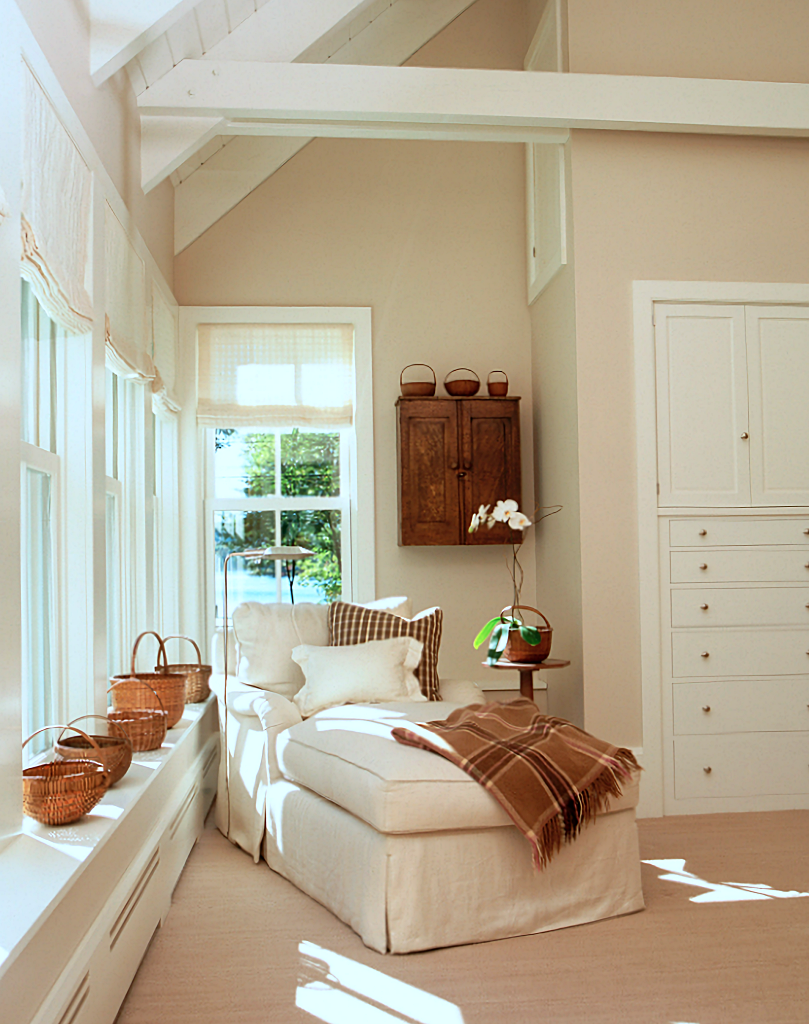 neutral reading corner in older home