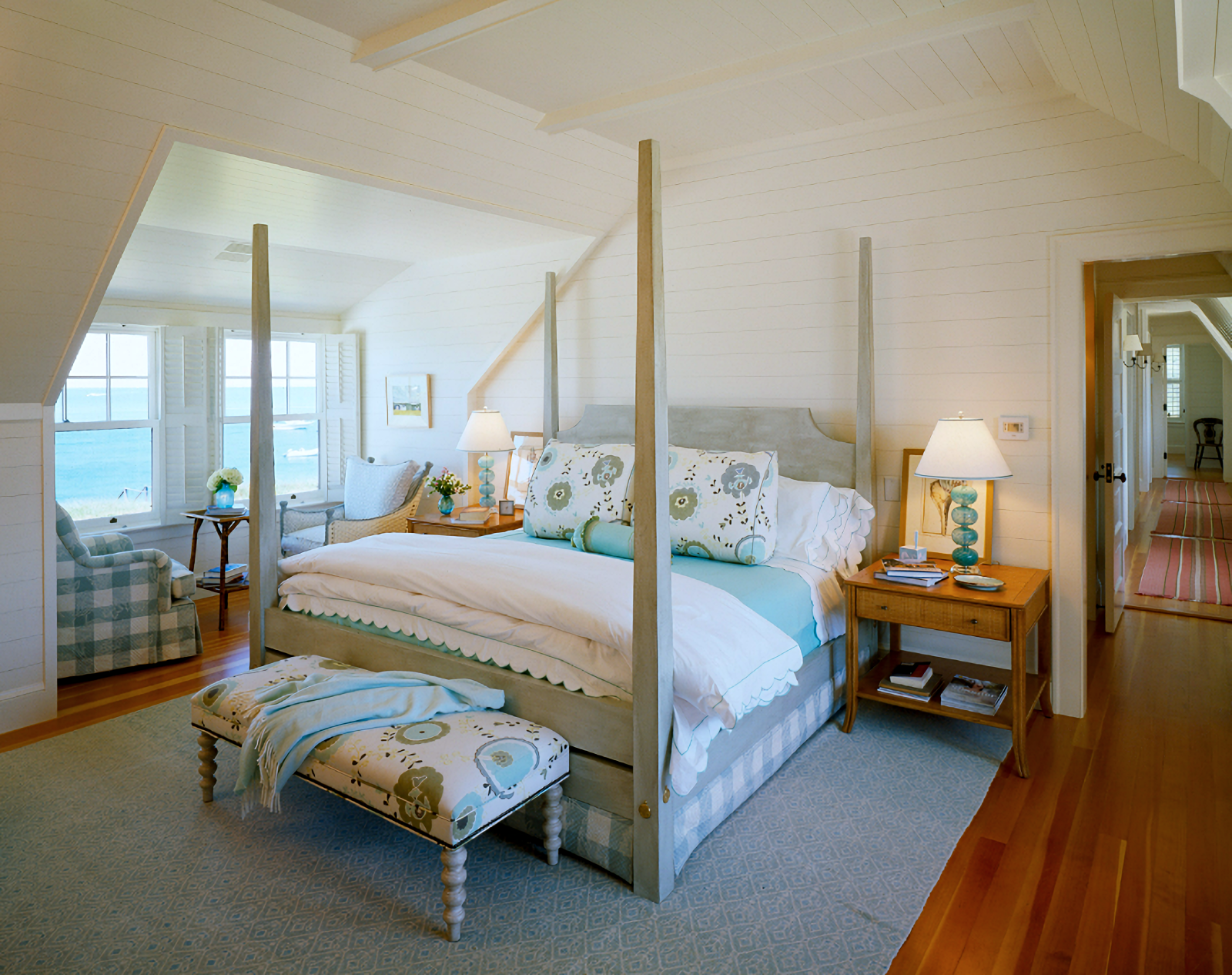 coastal style bedroom in white and seafoam green