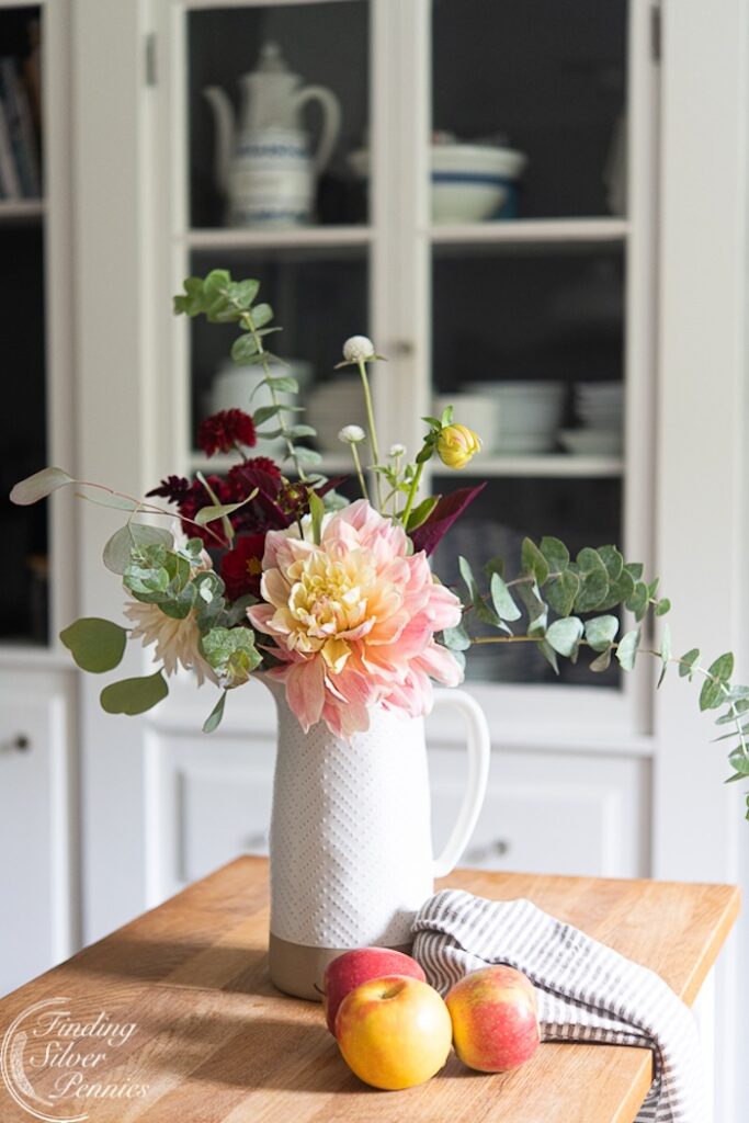 dahlias in kitchen
