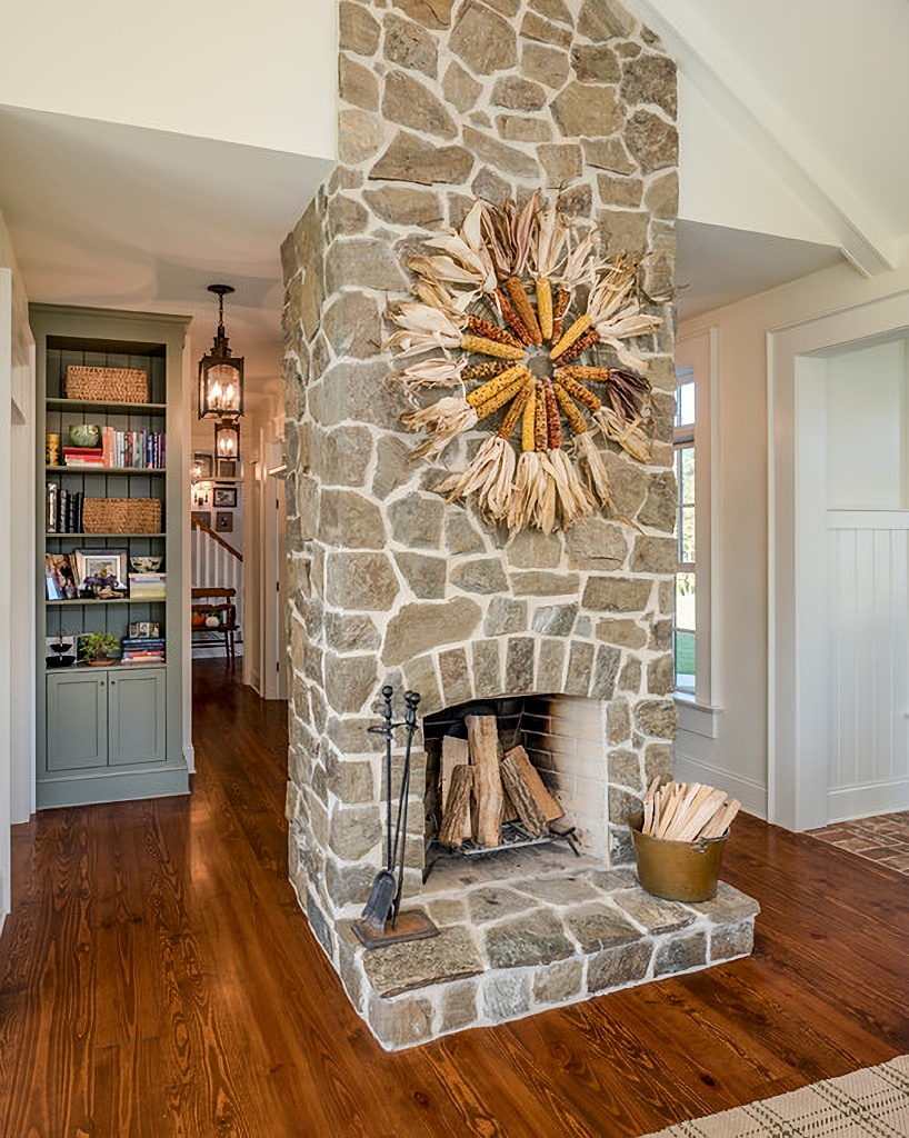 rustic stone fireplace