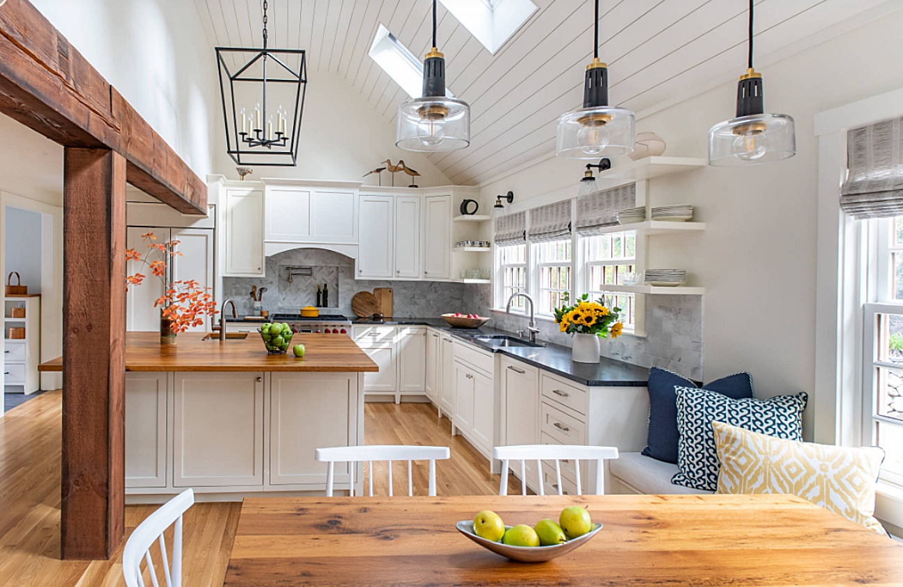 white and wood kitchen in Massachusetts home