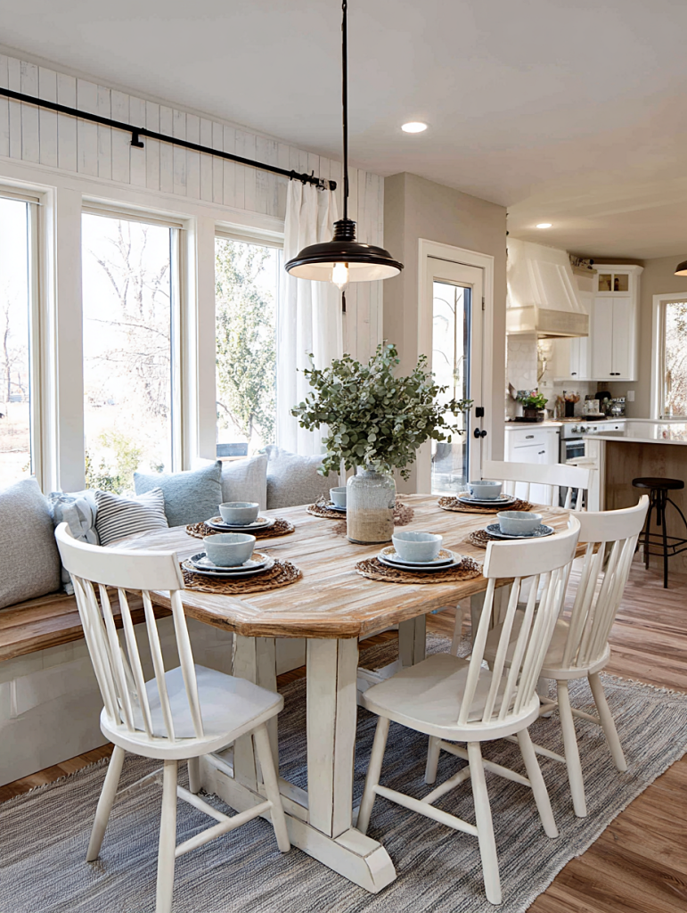 kitchen with coastal style eat-in dining