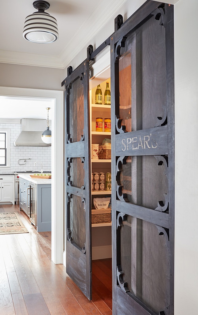 barn doors at kitchen pantry