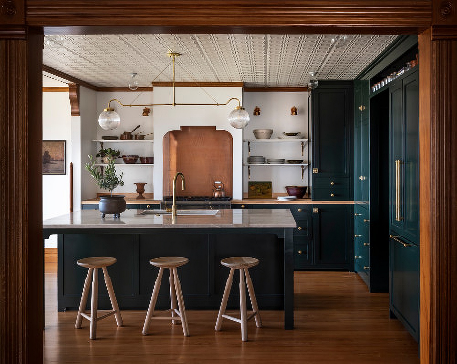 Victorian kitchen with dark cabinetry
