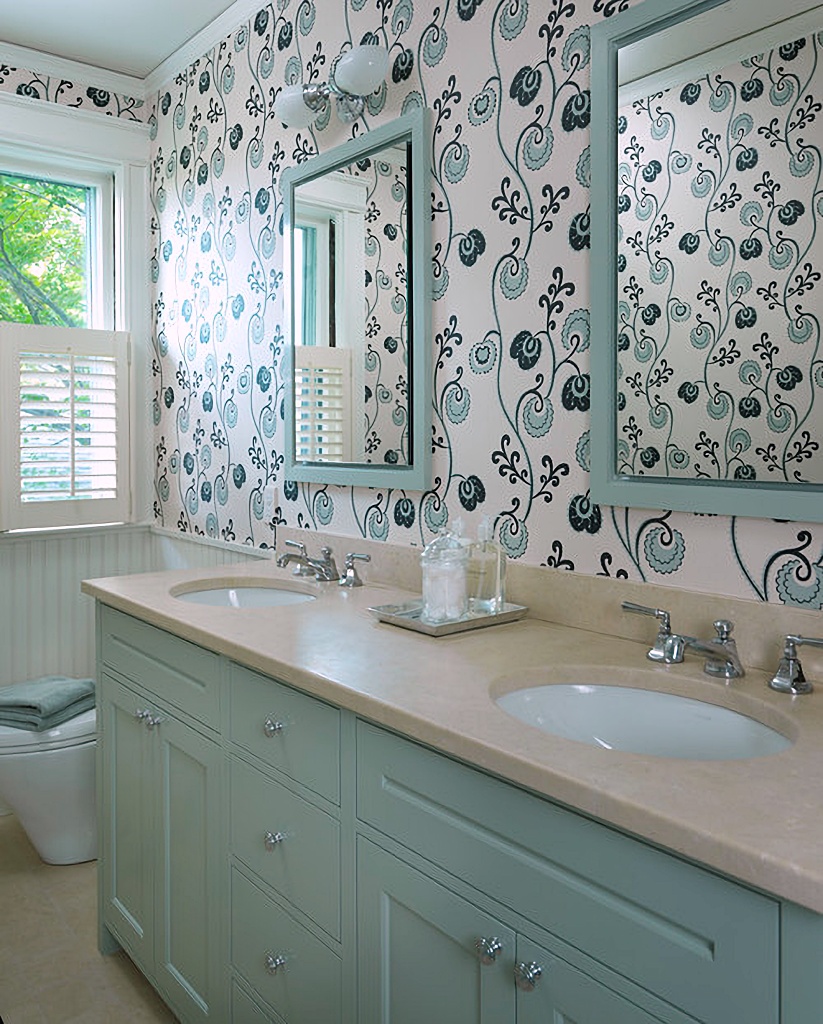 whimsy wallpaper in family bathroom