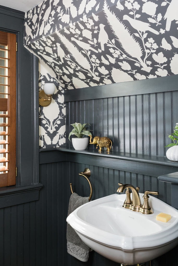 bold wallpaper in small powder room