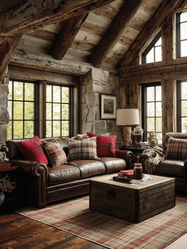 rustic living room in cabin