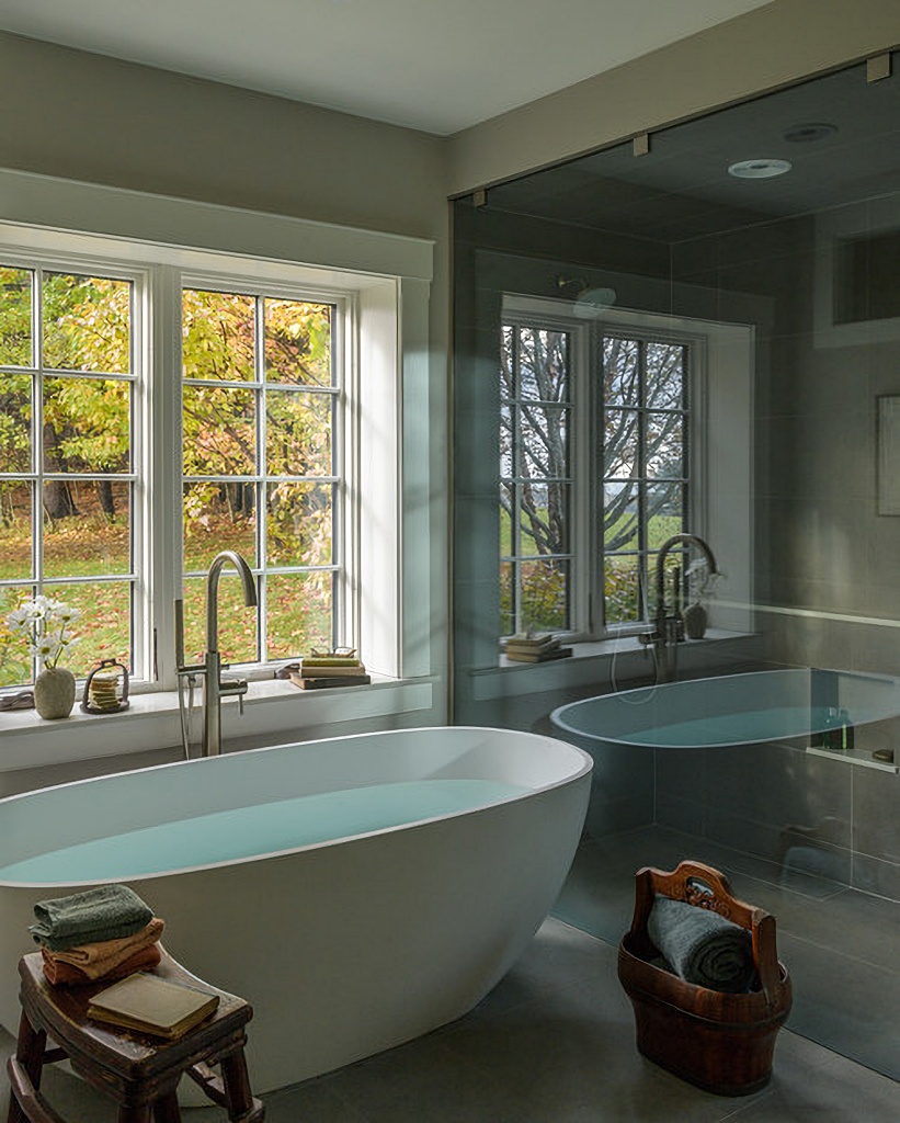 spa like bathroom with sculptural tub