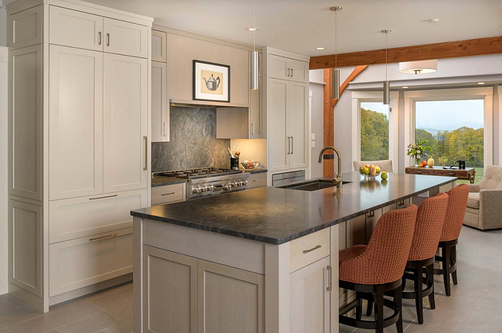 kitchen island in post and beam house