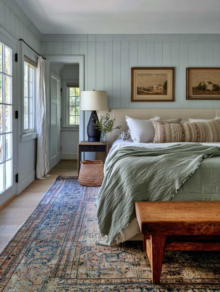 blue and green winter bedroom