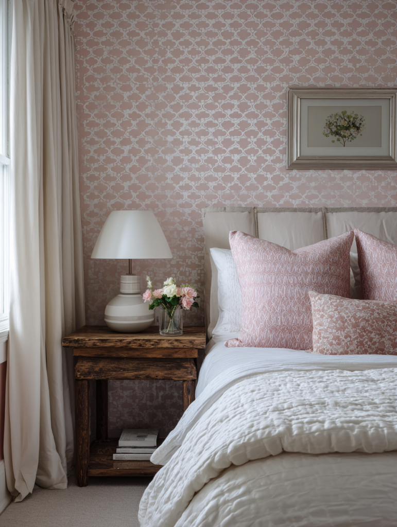 pink and tan bedroom