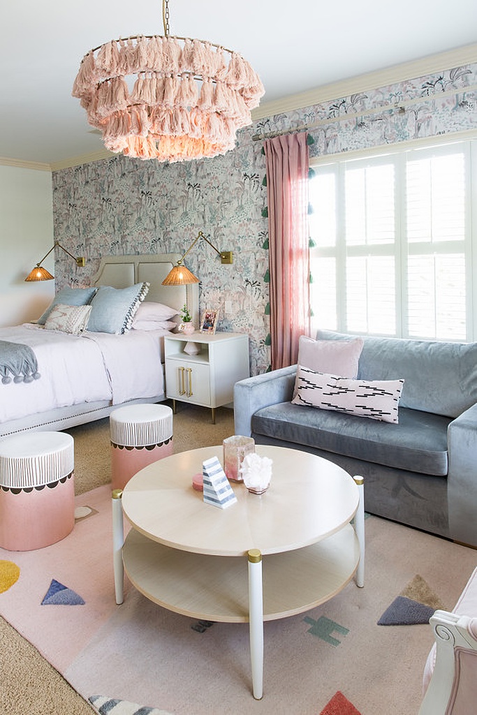 pink and blue boho bedroom