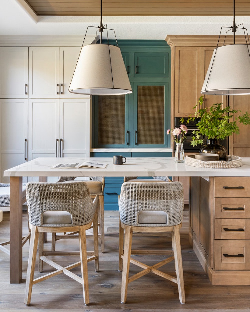 take a tour of this beautiful kitchen that pairs wood, white, and green