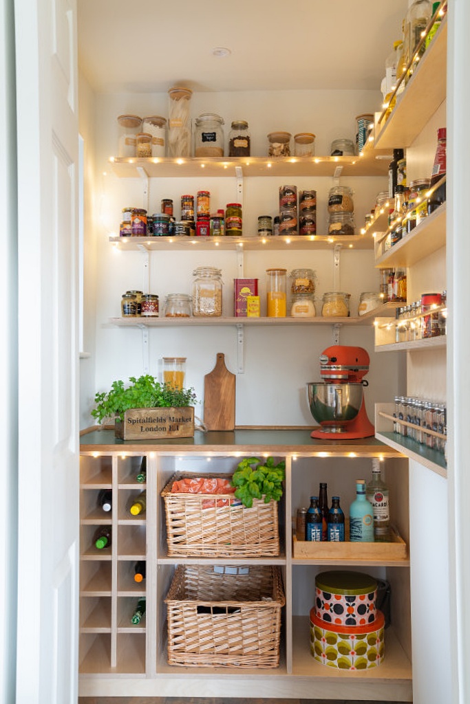simple walk-in pantry neatly arranged