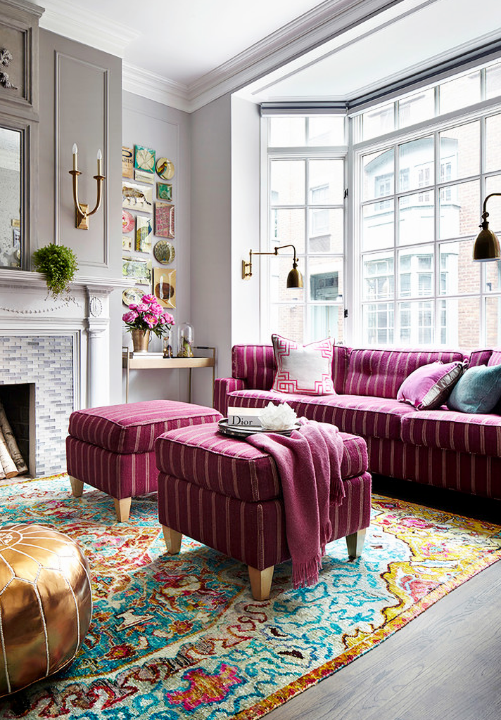 ruby furniture in gray living room - spring decorating trends