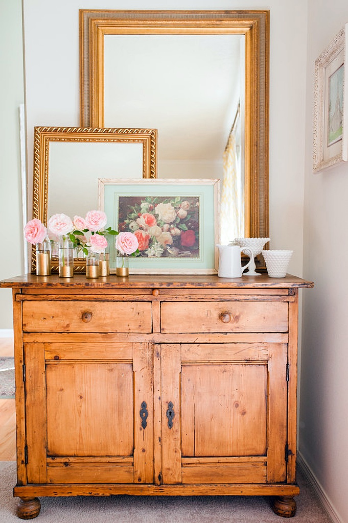 thrifted wood dresser with mirrors