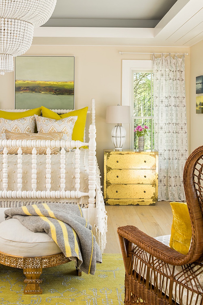 cottagecore style bedroom in shades of yellow