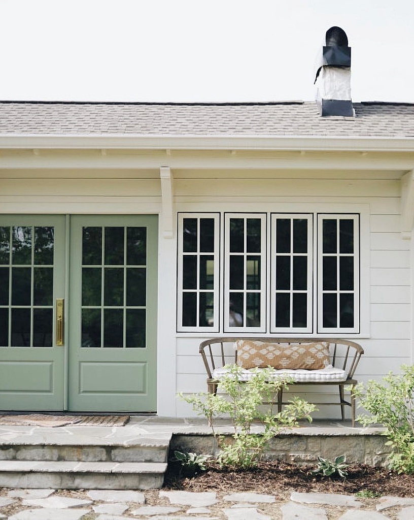 Georgia farmhouse exterior with simple bench