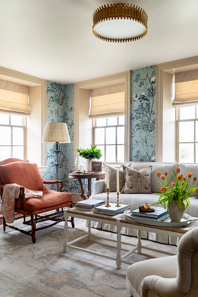 colorful living room with deep-set windows