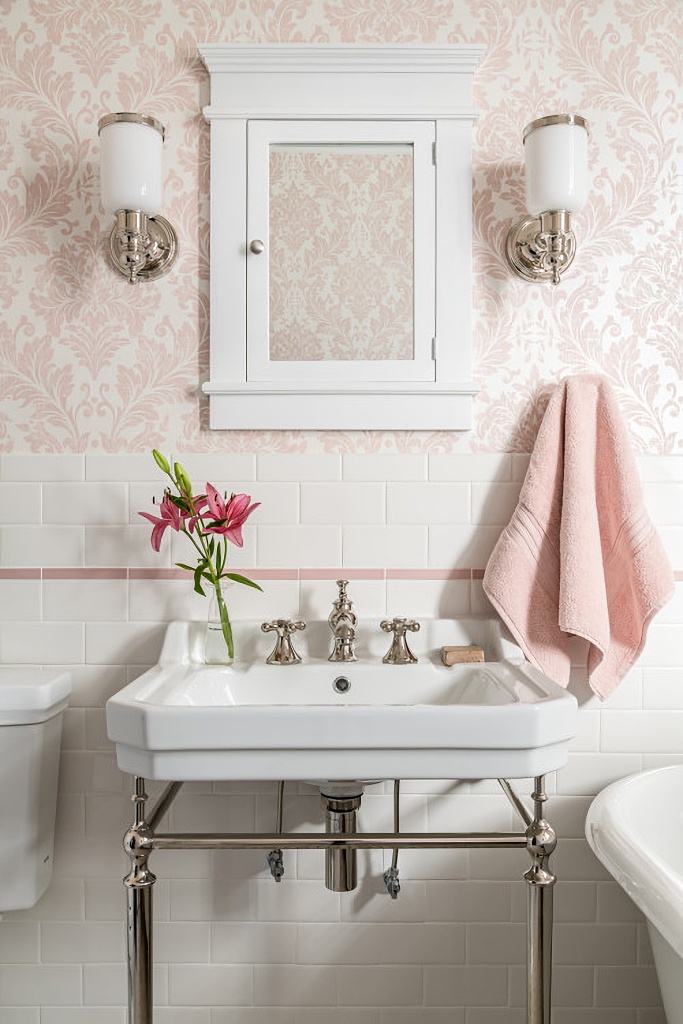 pink and white retro bathroom