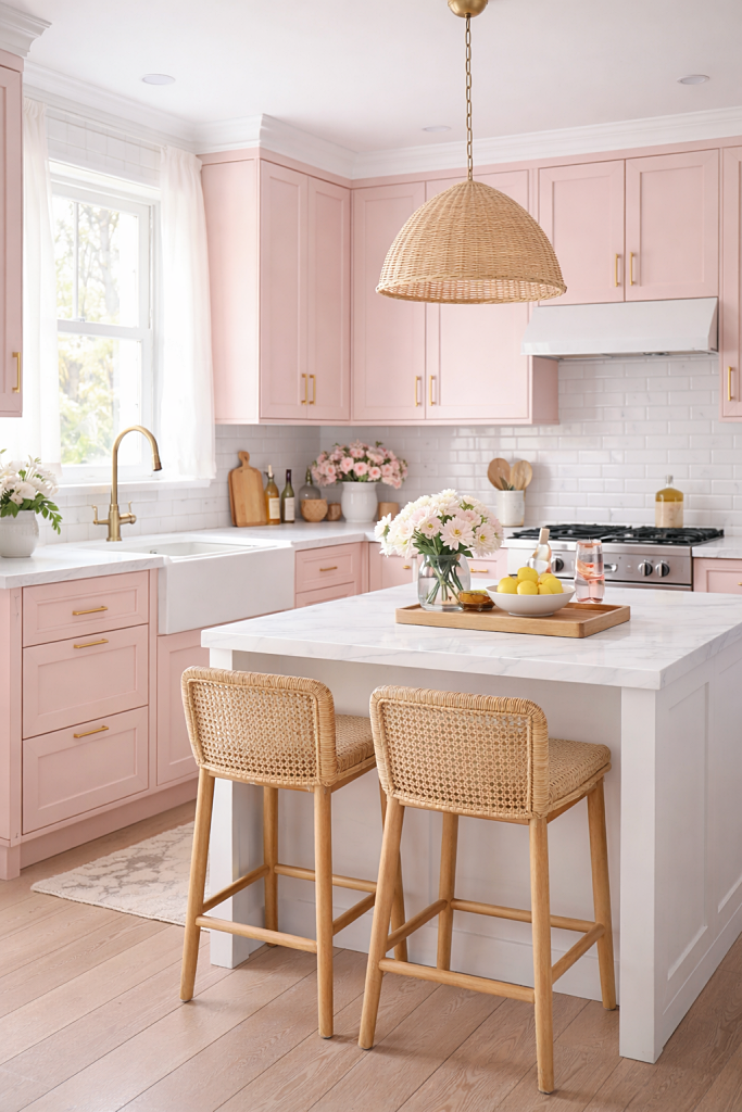 pink and white kitchen - pastel kitchens