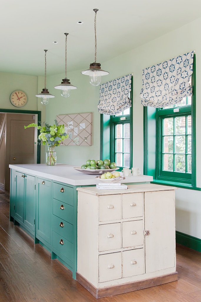 collection of colorful kitchens - green and white