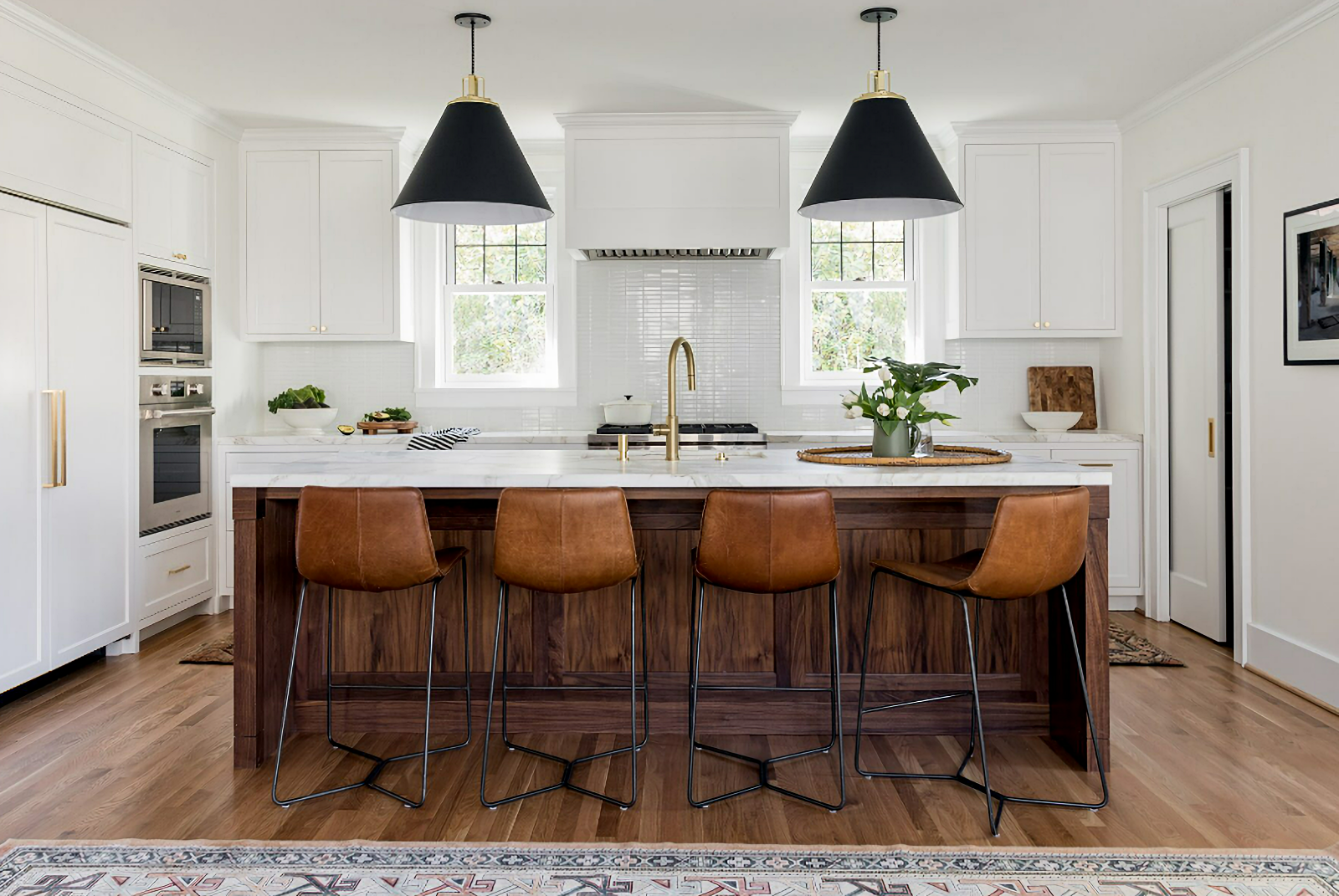 wood and white transitional kitchen