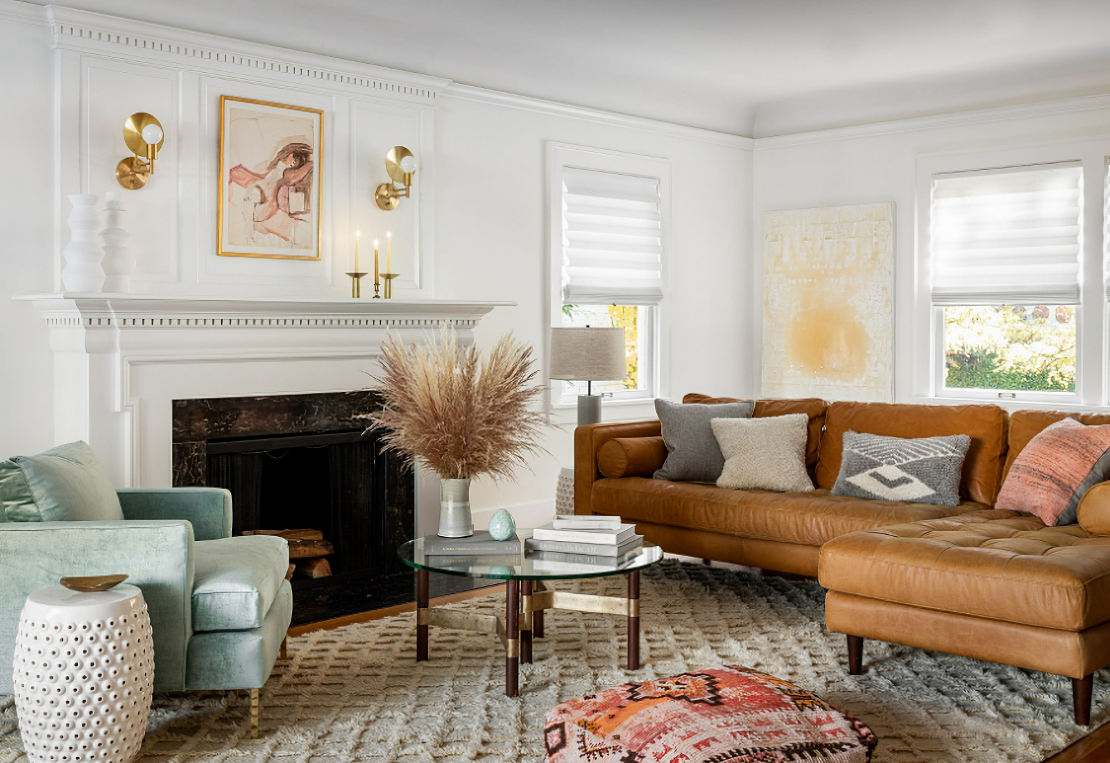 transitional style living room in Seattle Colonial home