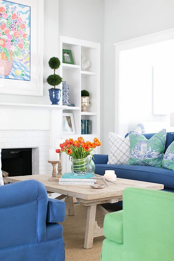 blue and green living room