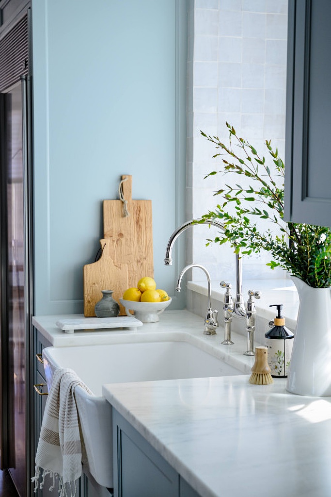 soft blue and white kitchen