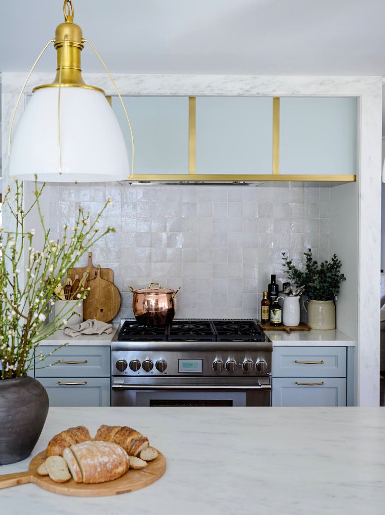 light blue transitional kitchen
