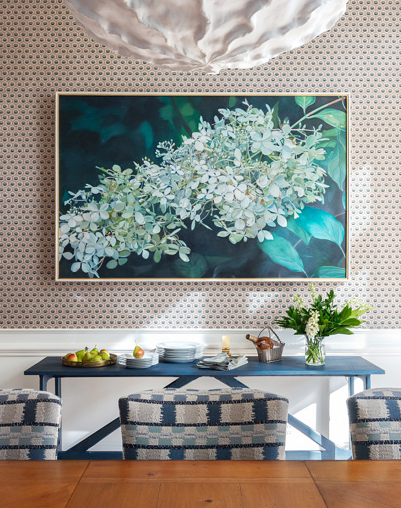 eclectic dining room in blues