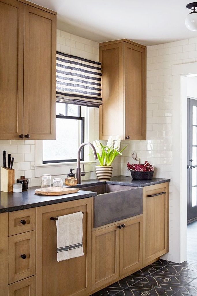 Striped Roman shade in kitchen