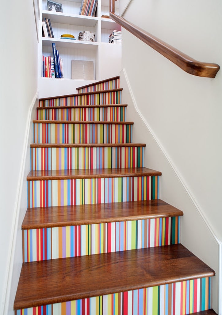 striped risers on staircase