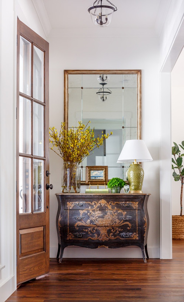 entryway ideas - unique chest and mirror
